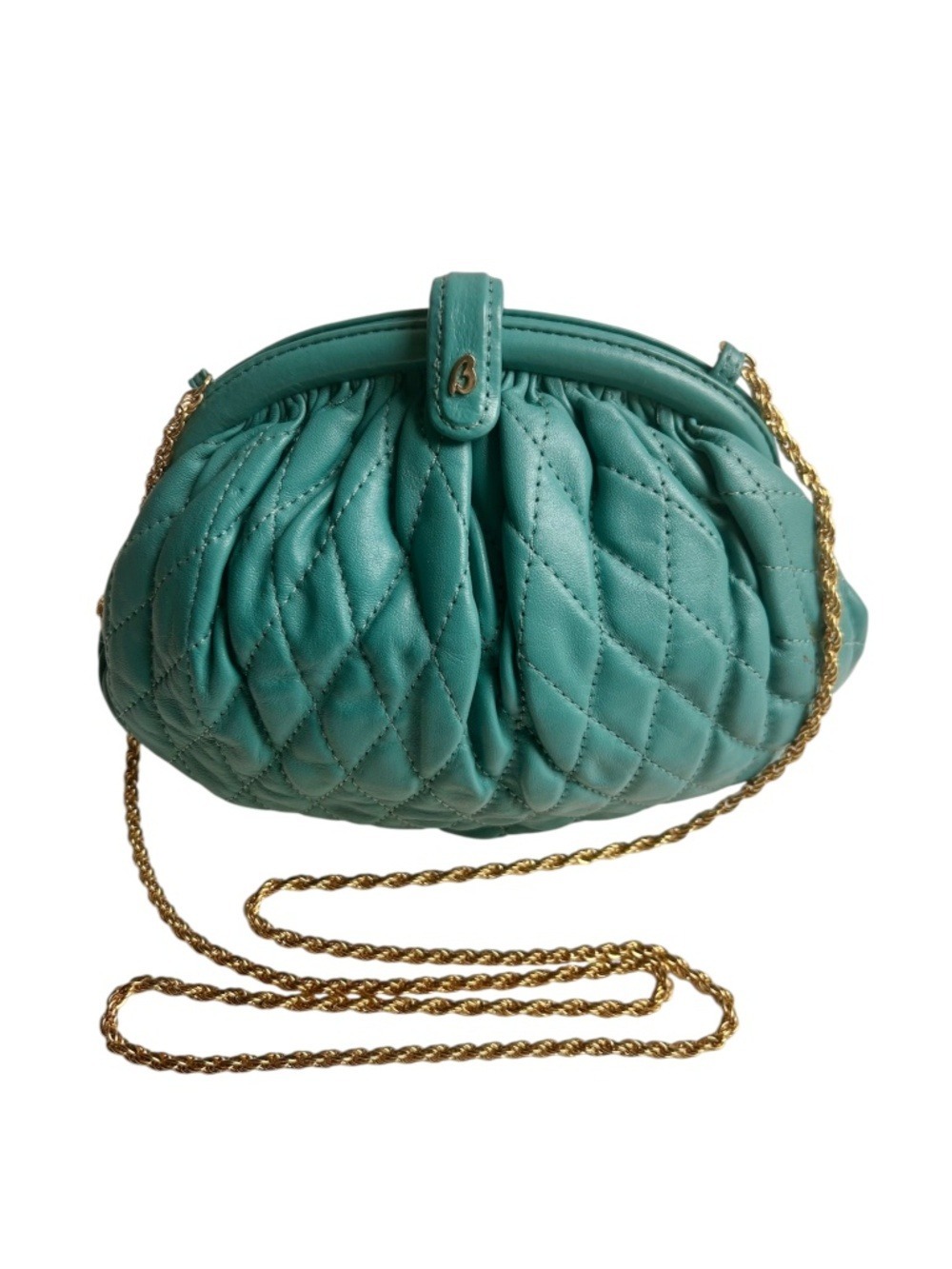 Vintage BRIO! Puffy Quilted Kiss Clasp Chain Crossbody / Clutch Faux Leather Bag